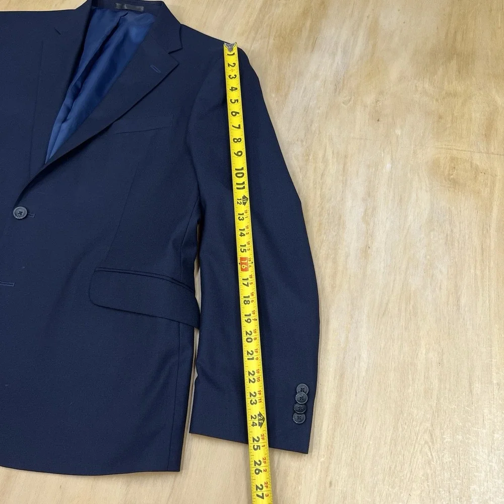 Kenneth Cole Blazer Jacket Sport Coat Mens 46R Polyester Blend Stretch Dark Navy